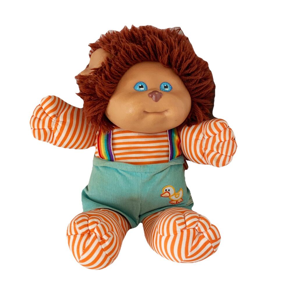 Vintage Cabbage Patch Kid Koosas Pet Plush Doll w/Overalls & Rainbow Suspenders